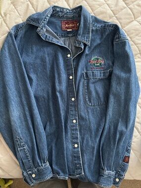 Hard Rock Cafe denim button down top